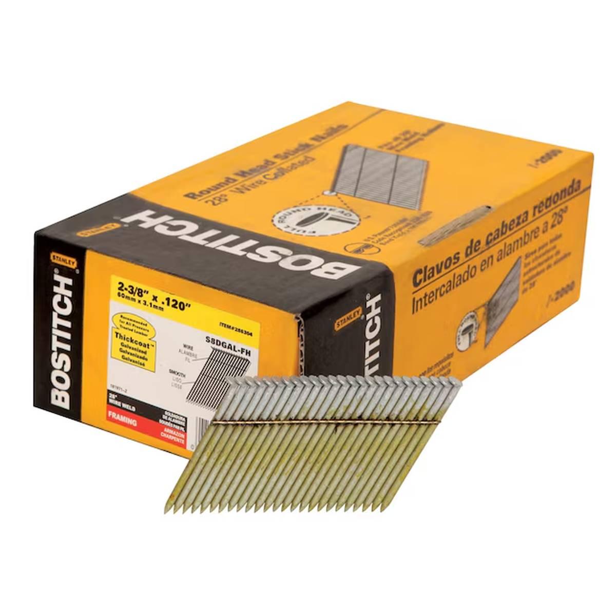 Bostitch RH-S8DR113HDG/X Framing Nail, 2-3/8 in L, 12 Gauge, Steel, Galvanized, Full Round Head, Ring Shank