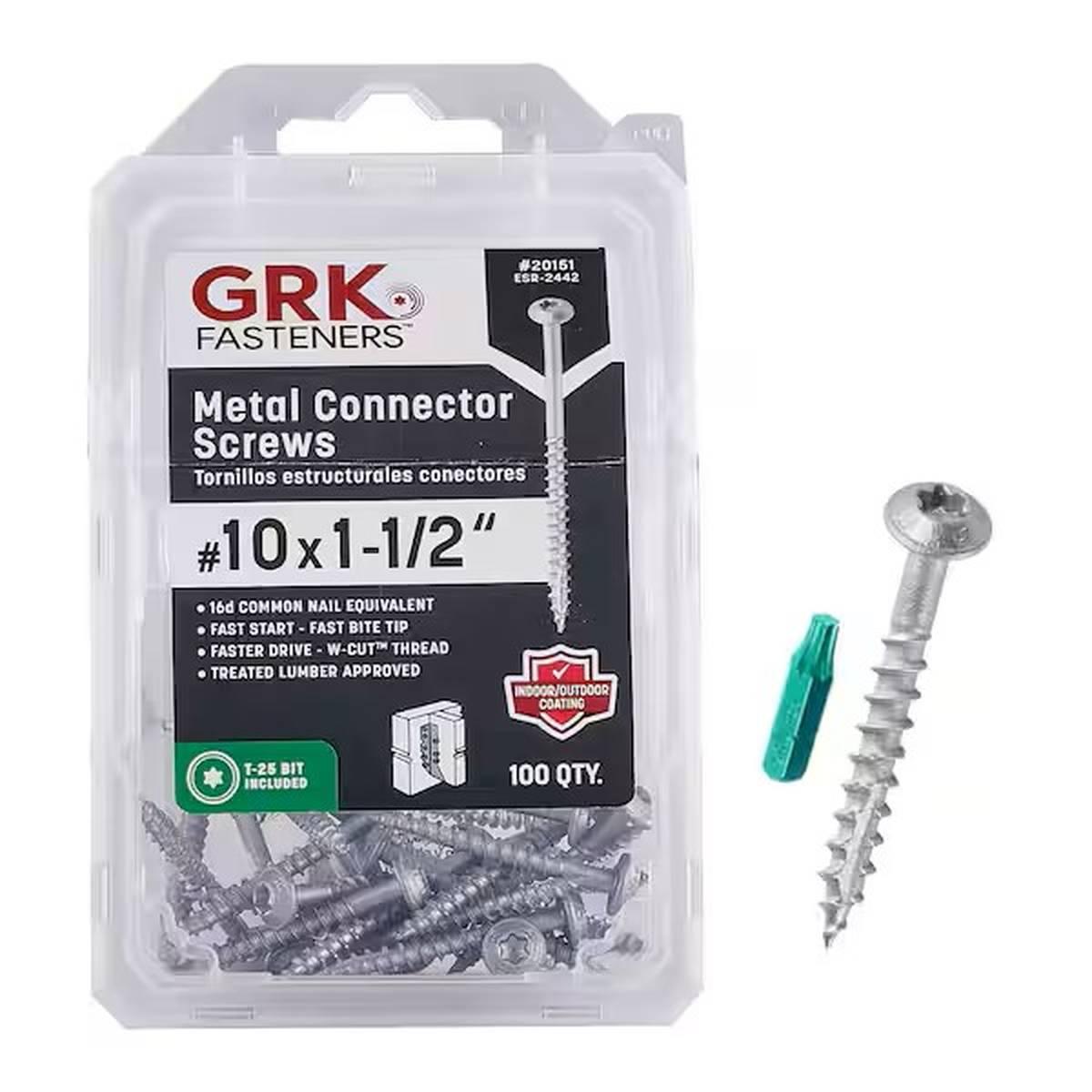 #10 x 1-1/2 in Washer Head Metal Connector Screws, Torx Drive, 100 Pack