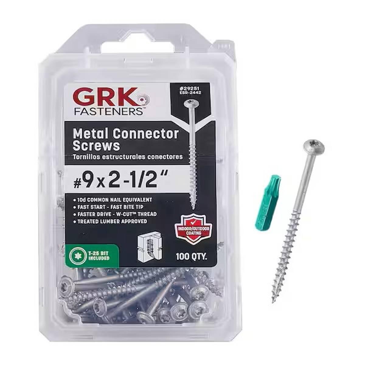 #9 x 2-1/2 in Washer Head Metal Connector Screws, Torx Drive, 100 Pack