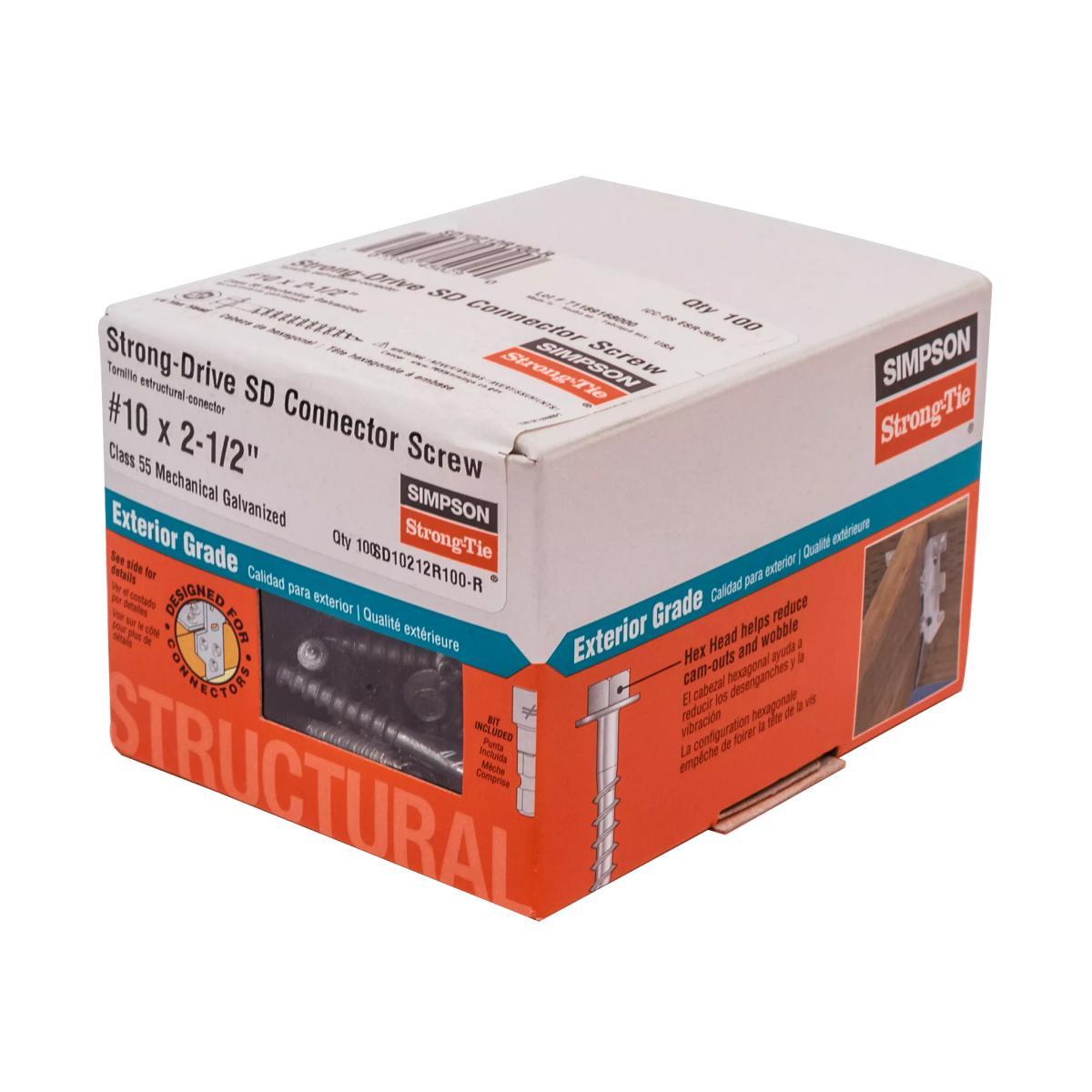 Simpson Strong-Tie Strong-Drive SD SD10212R100-R Screw Anchor, #10 Dia, 2-1/2 in L, Steel, Galvanized Alt #1