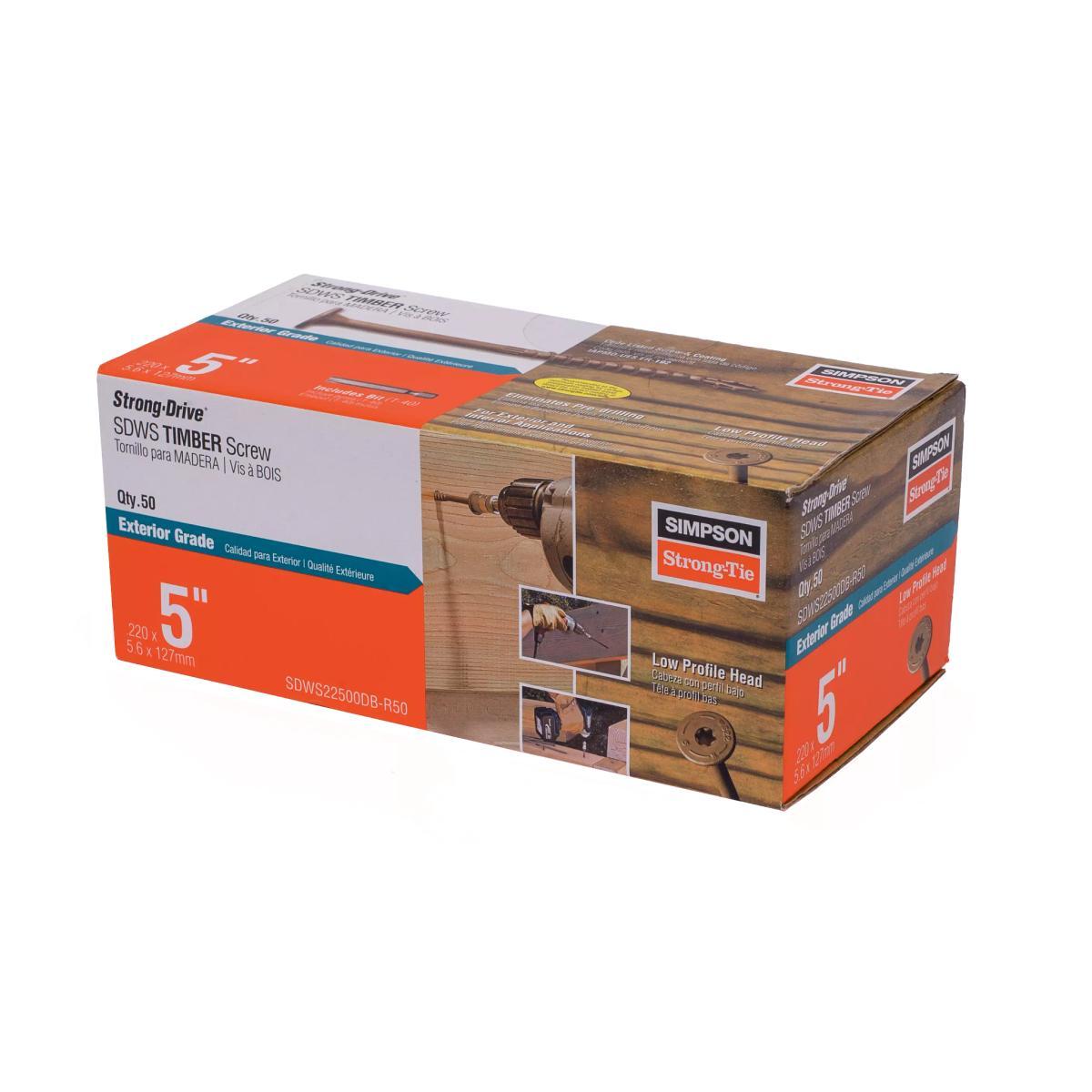 Simpson Strong-Tie Strong-Drive SDWS SDWS22500DB-R50 Timber Screw, 5 in L, Serrated Thread, Washer Head, Steel, Tan Alt #1