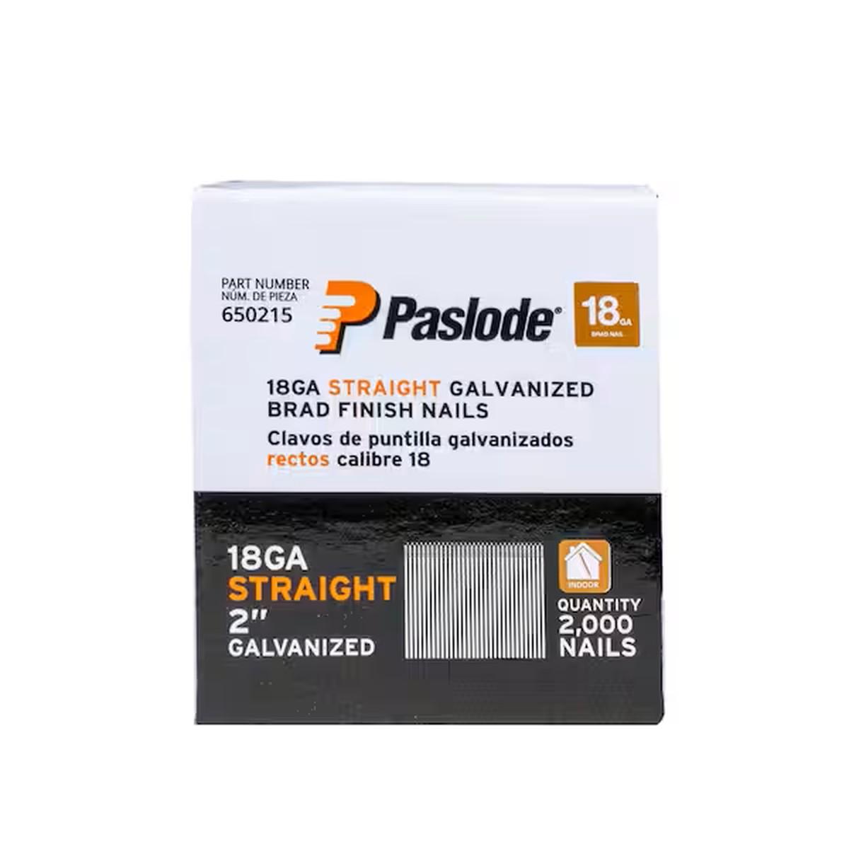 Paslode 650215 Nail, 2 in L, 18 ga Gauge, Steel, Galvanized, Brad, T-Style Head, Smooth Shank Alt #1