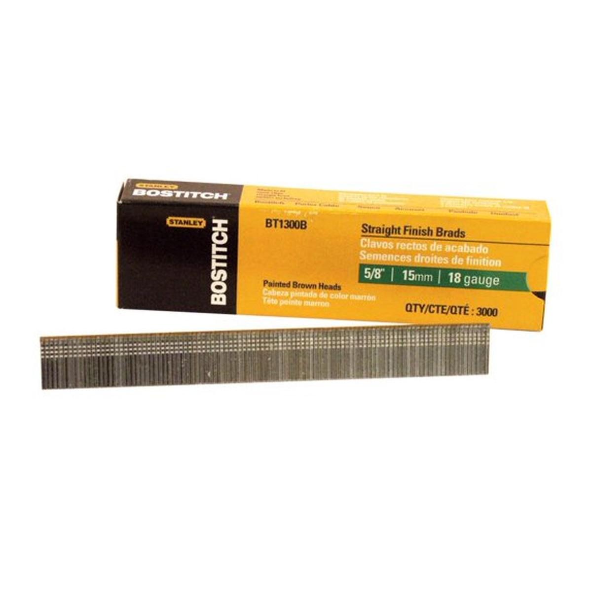 Bostitch BT1300B Series Nail, Glue Collation, 5/8 in L, 18 Gauge, Steel, Coated, Brad Head, Smooth Shank, 3000/PK