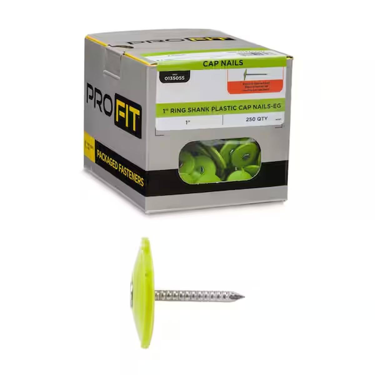 Stinger 0135055 Cap Nail, 1 in L, Flat Head, 12 ga, Plastic