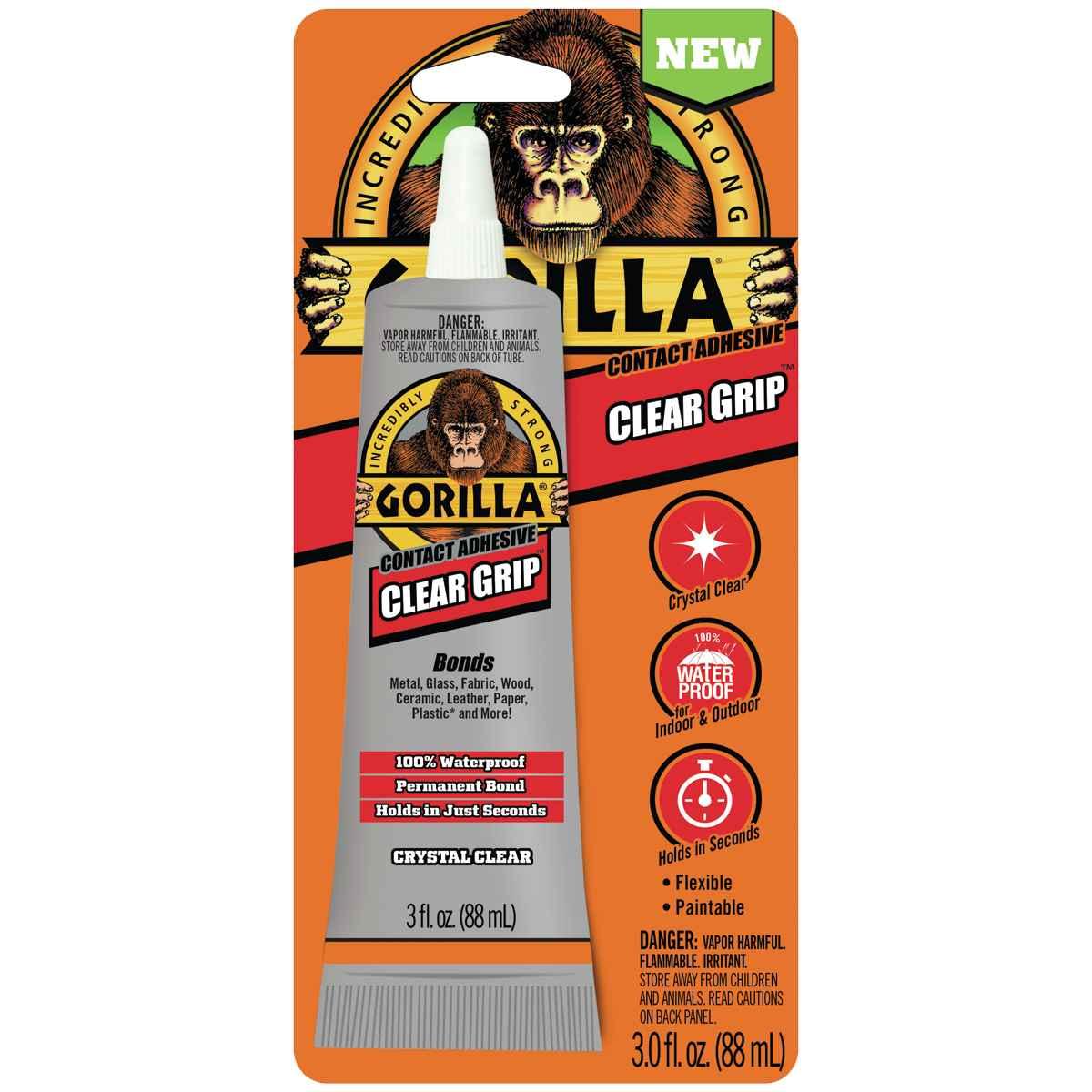 Gorilla Clear Grip 8040002 Contact Adhesive, Liquid, Characteristic, Clear, 3 oz Tube