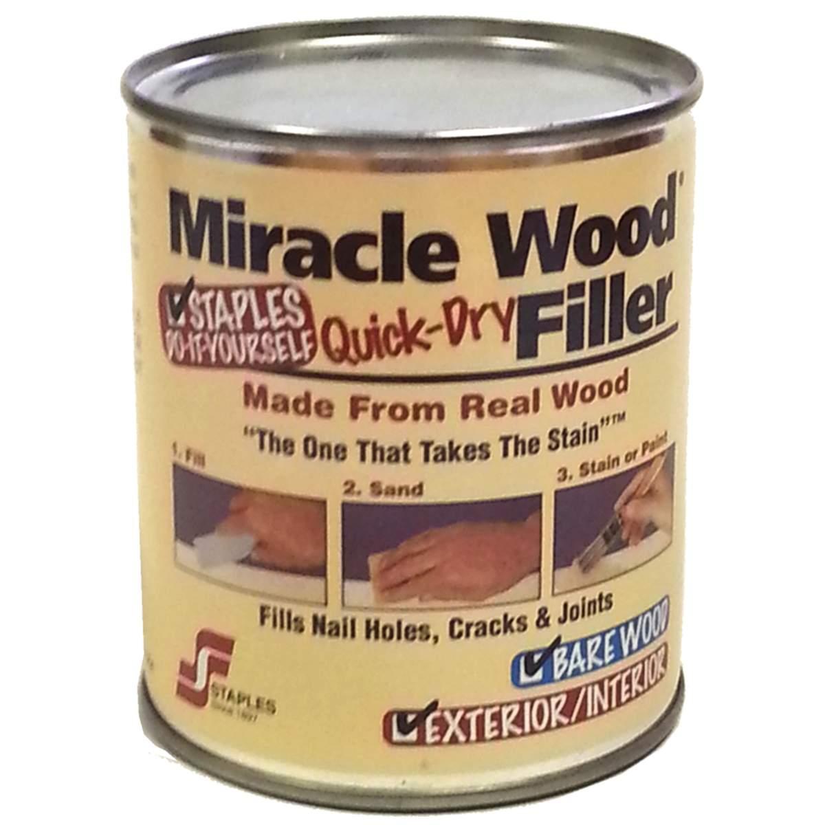 Staples Miracle Wood 902 Wood Filler, Putty, Strong Solvent, Natural, 0.5 lb