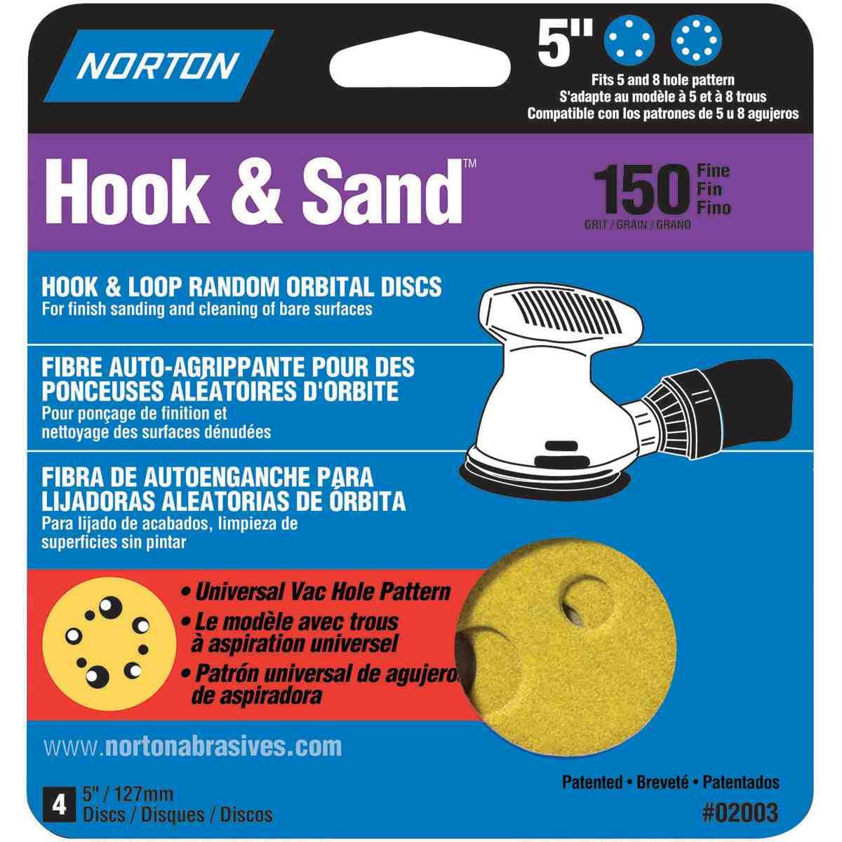 Norton 02003 Sanding Disc, 5 in Dia, Coated, Fine, P150 Grit, Aluminum Oxide Abrasive, C-Weight Paper Backing