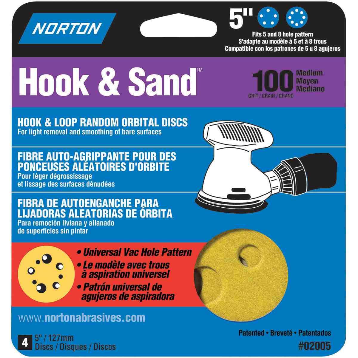 Norton 02005 Sanding Disc, 5 in Dia, Coated, P100 Grit, Medium, Aluminum Oxide Abrasive, Universal Vacuum, Paper Backing