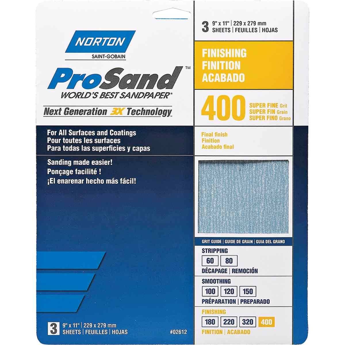 Norton ProSand 07660768156 Sanding Sheet, Tan, 11 in L, 9 in W, Super Fine, 400 Grit