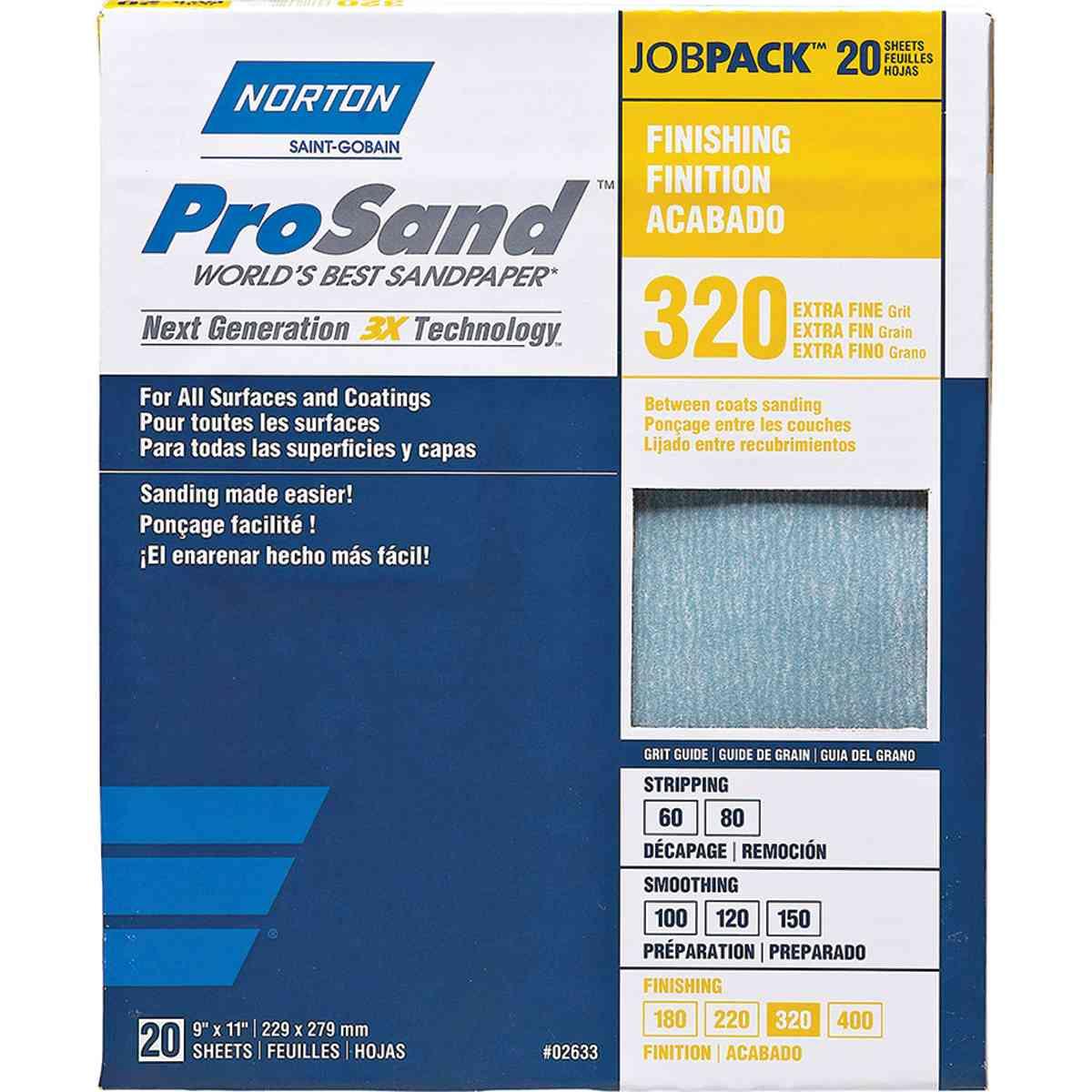 Norton ProSand 07660768166 Sanding Sheet, Tan, 11 in L, 9 in W, Extra Fine, 320 Grit, Aluminum Oxide Abrasive