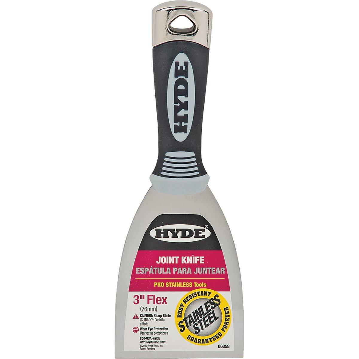 Hyde Pro Stainless Series Putty Knife, 3 in W Blade, Stainless Steel Blade, Plastic Handle, Cushion Grip Handle