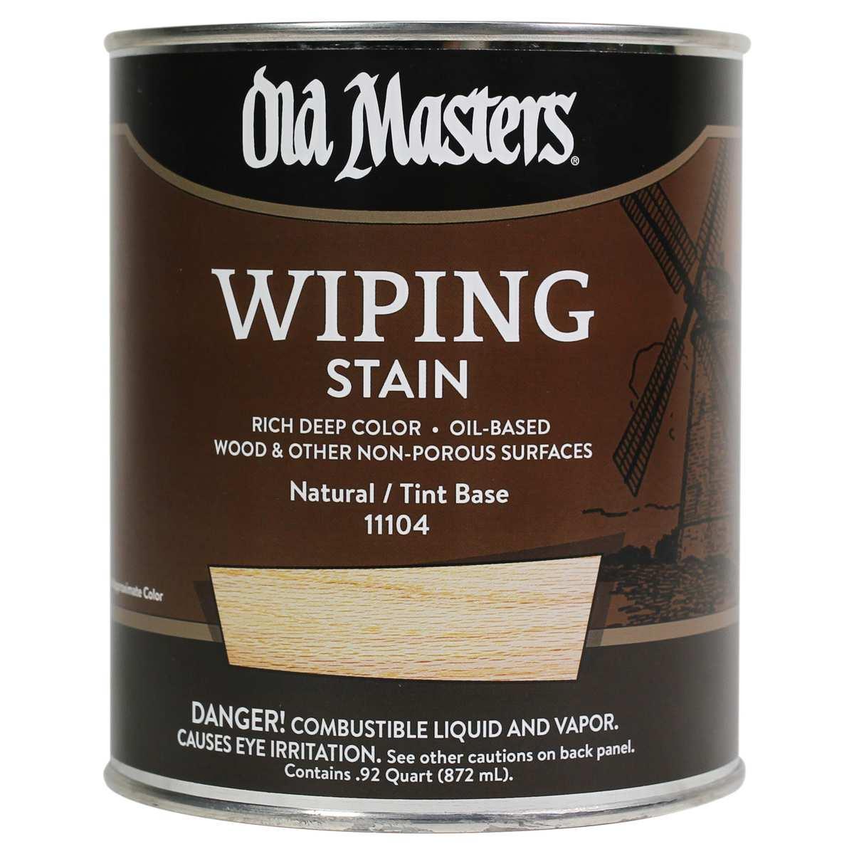 Old Masters 11104 Wiping Stain, Natural Tint Base, Liquid, 1 qt, Can