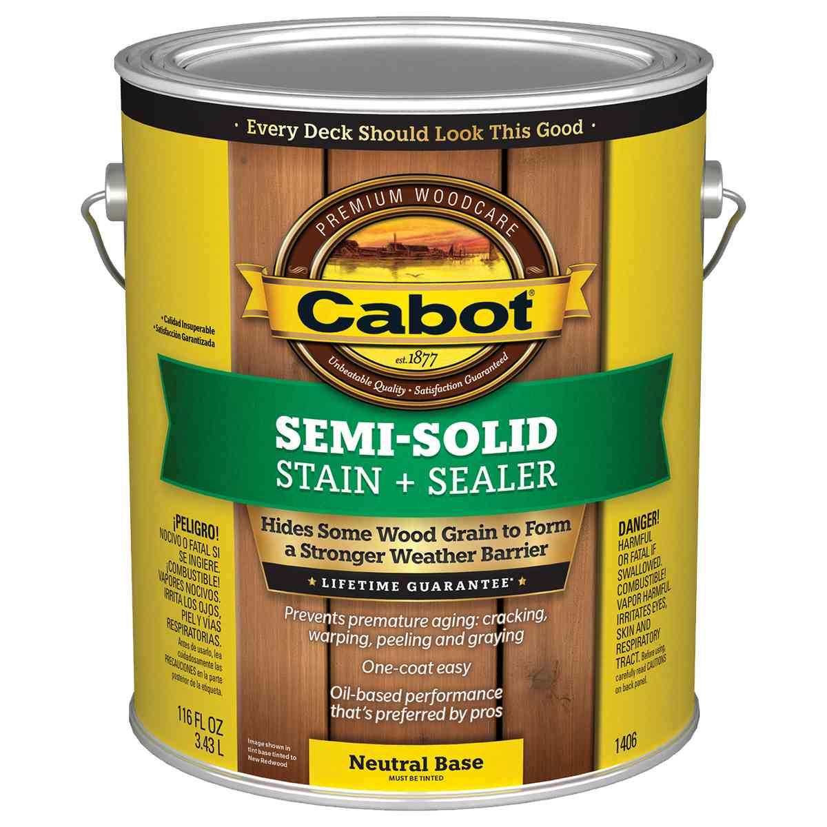 Cabot 140.0001406.007 Semi Transparent Stain, Natural Flat, Neutral Base, Liquid, 1 gal