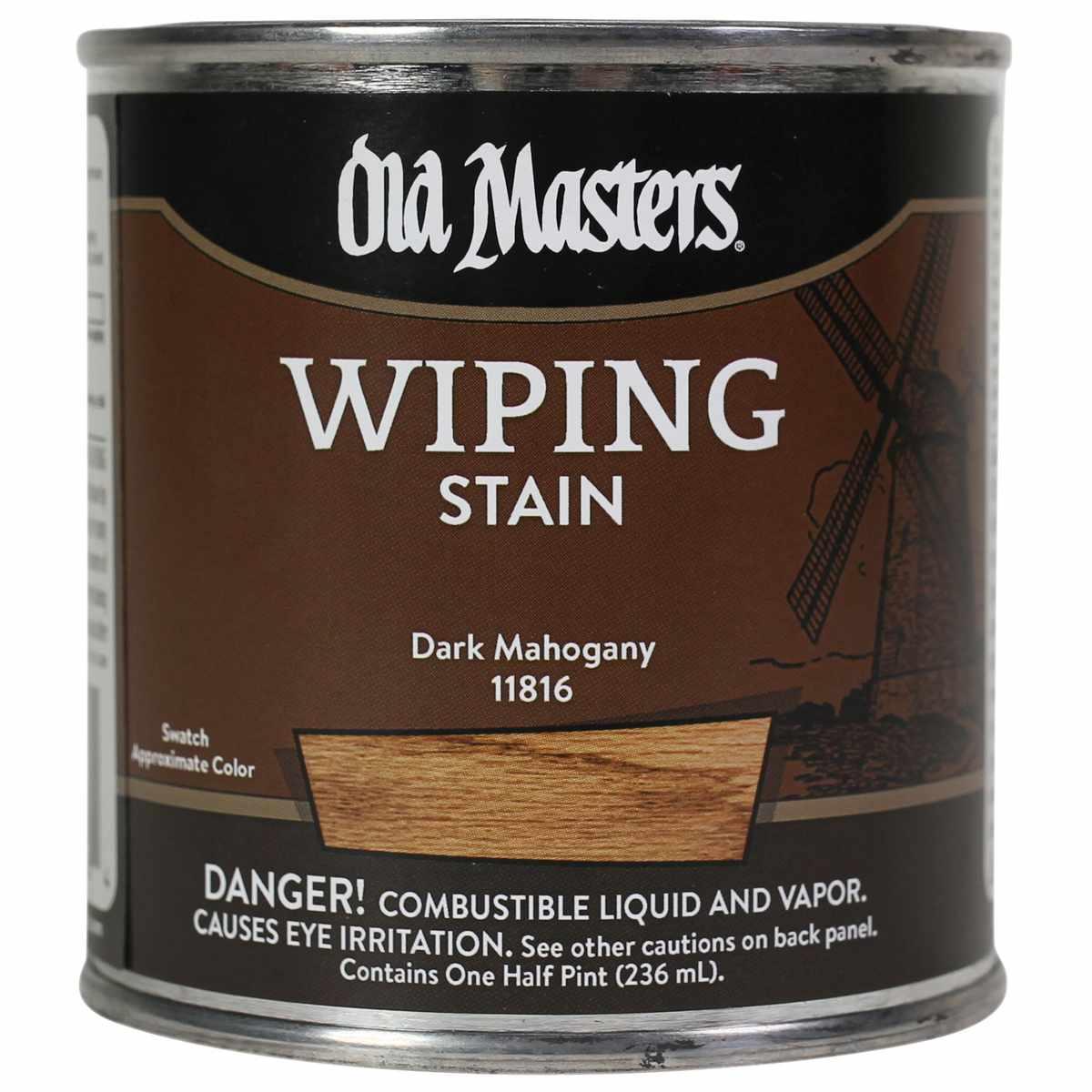 Old Masters 11816 Wiping Stain, Dark Mahogany, Liquid, 0.5 pt, Can