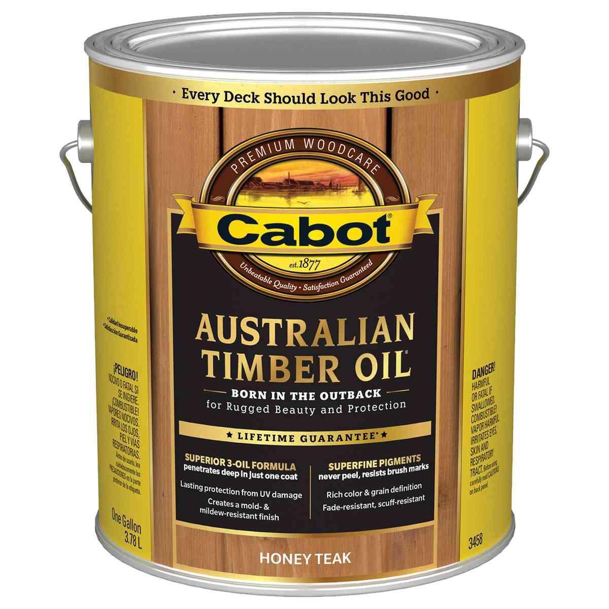 Cabot 140.0003458.007 Australian Timber Oil, Honey Teak, Liquid, 1 gal