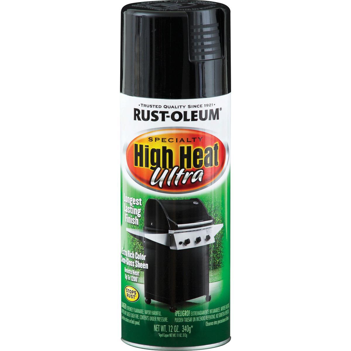 Rust-Oleum 241169 High-Heat Spray Paint, Semi-Gloss, Black, 12 oz Can, Oil