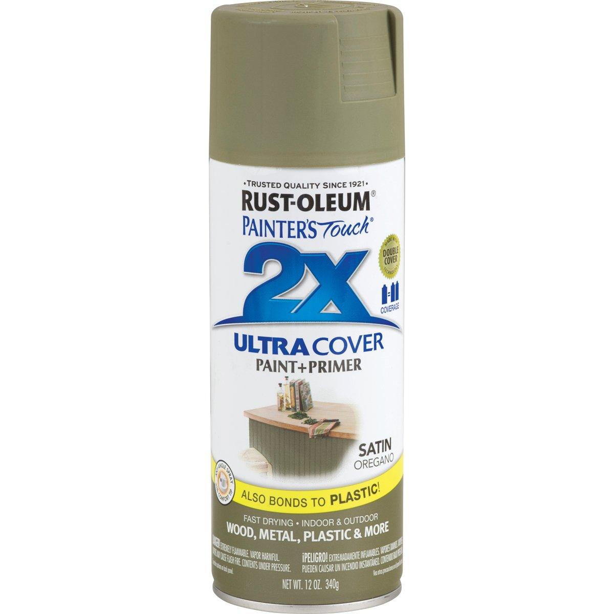 Rust-Oleum Painter's Touch 2X Ultra Cover 334077 Spray Paint, Satin, Oregano, 12 oz, Aerosol Can