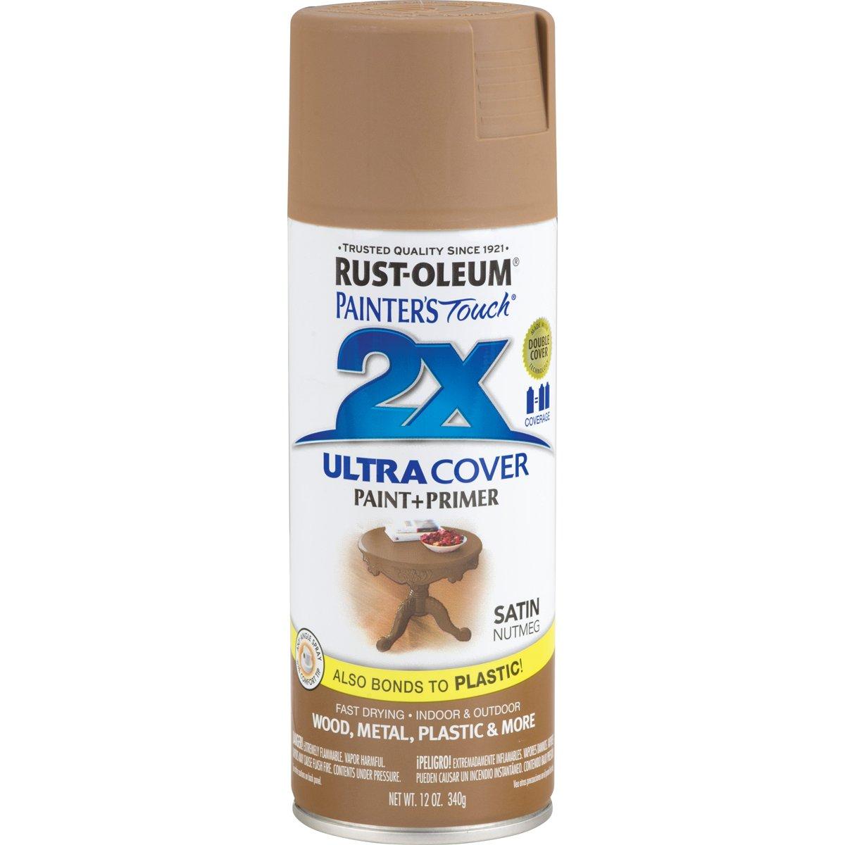 Rust-Oleum Painter's Touch 2X Ultra Cover 334076 Spray Paint, Satin, Nutmeg, 12 oz, Aerosol Can