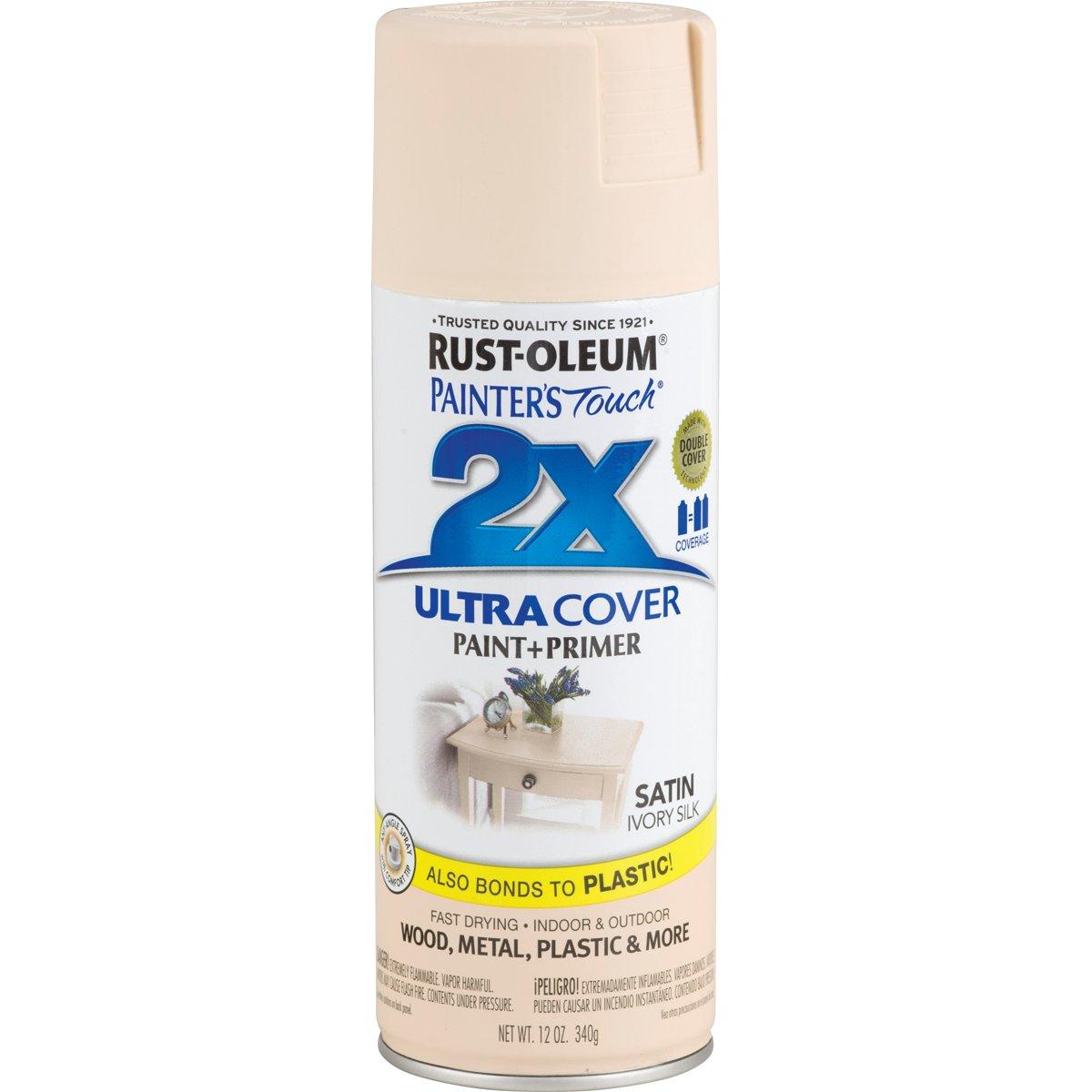 Rust-Oleum Painter's Touch 2X Ultra Cover 334073 Spray Paint, Satin, Ivory Silk, 12 oz, Aerosol Can