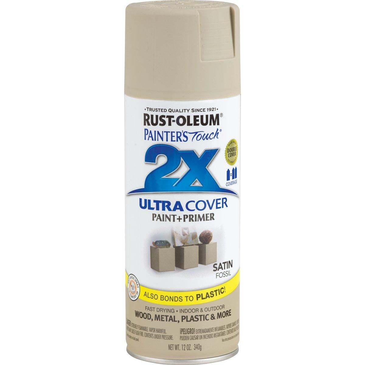 Rust-Oleum Painter's Touch 2X Ultra Cover 334067 Spray Paint, Satin, Fossil, 12 oz, Aerosol Can