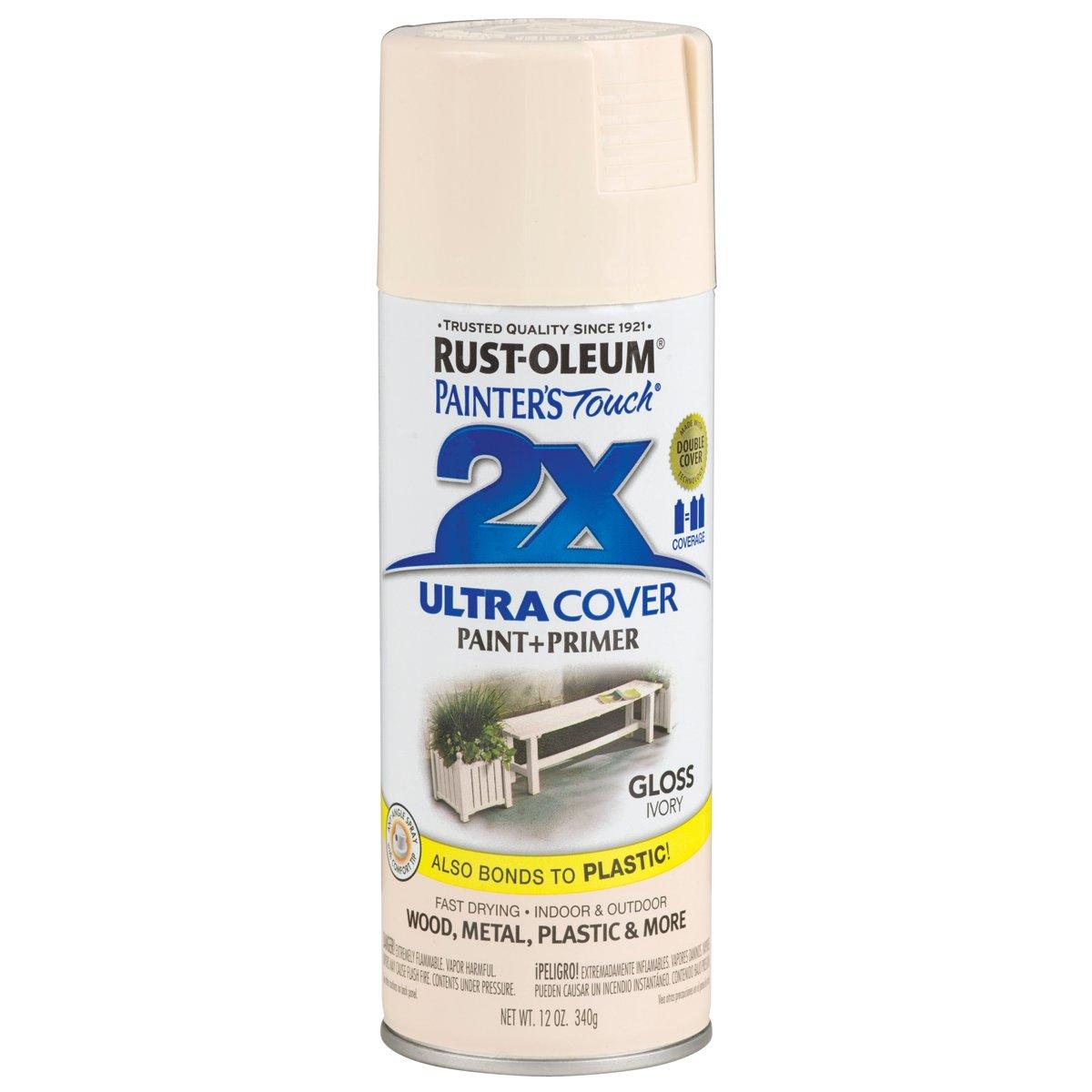 Rust-Oleum Painter's Touch 2X Ultra Cover 334035 Spray Paint, Gloss, Ivory, 12 oz, Aerosol Can