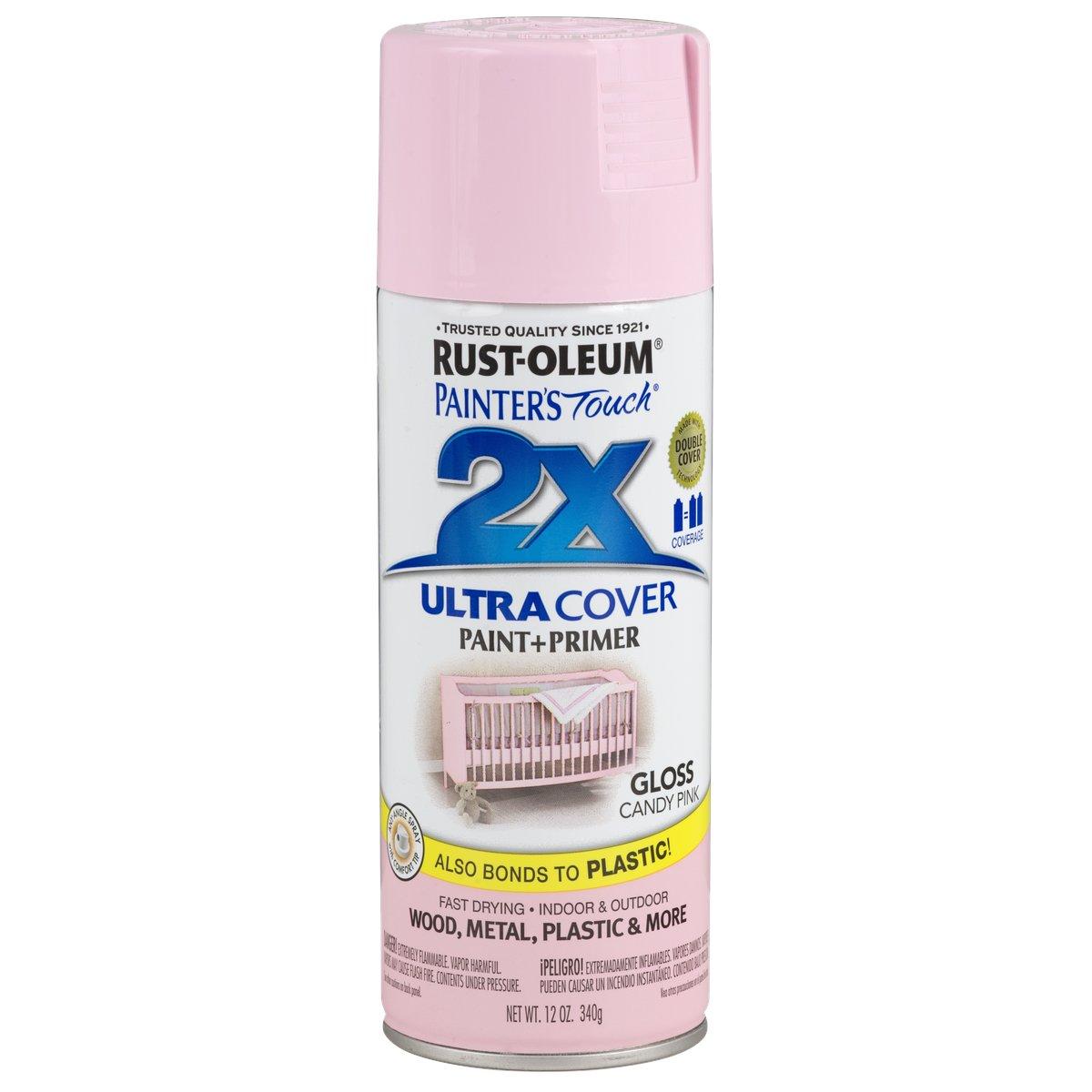 Rust-Oleum Painter's Touch 2X Ultra Cover 334028 Spray Paint, Gloss, Candy Pink, 12 oz, Aerosol Can