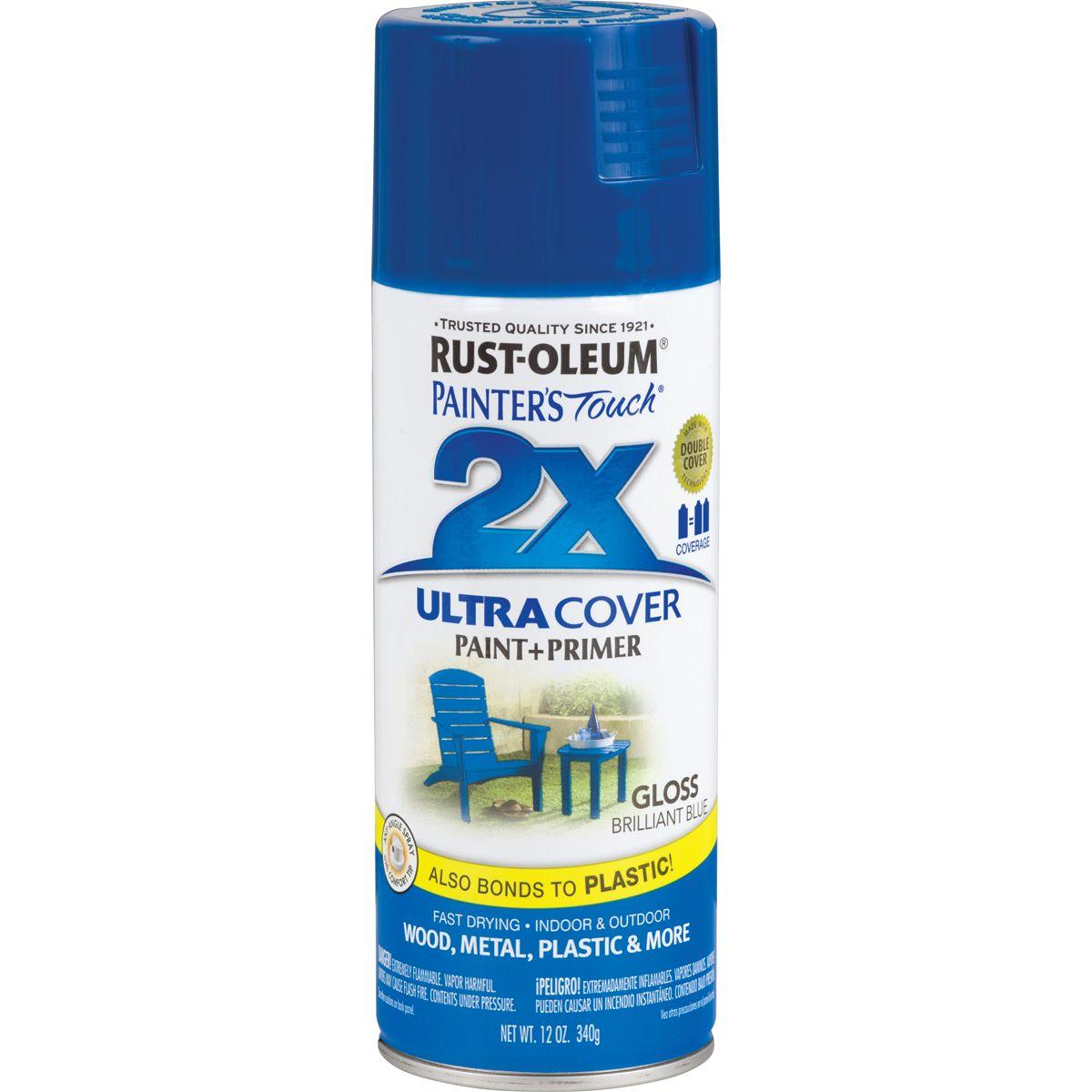 Rust-Oleum Painter's Touch 2X Ultra Cover 334027 Spray Paint, Gloss, Brilliant Blue, 12 oz, Aerosol Can