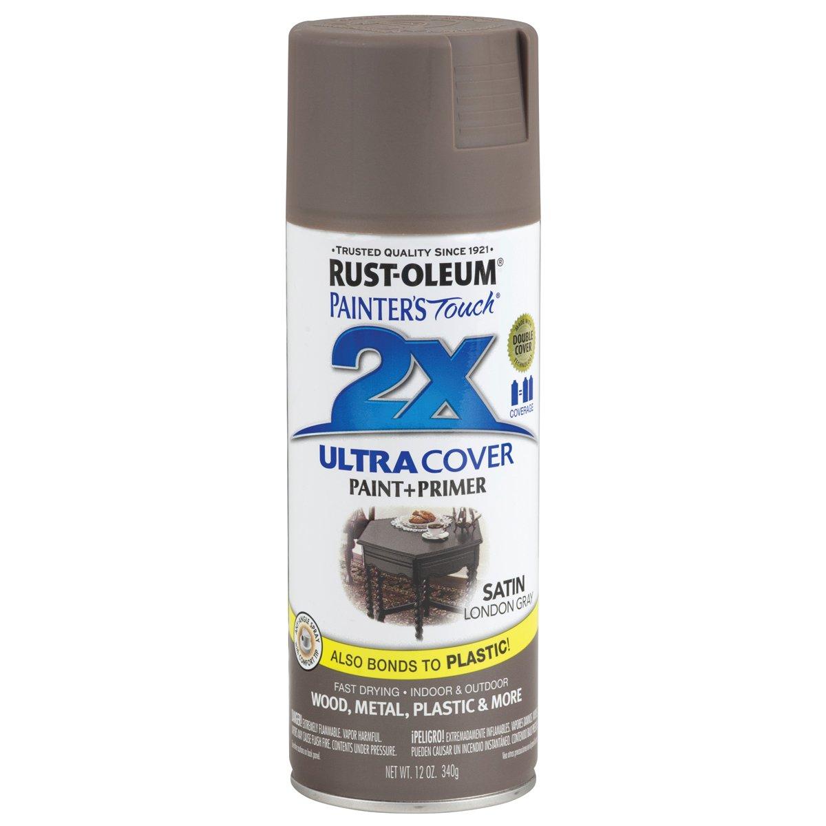 Rust-Oleum Painter's Touch 2X Ultra Cover 346953 Spray Paint, Satin, London Gray, 12 oz, Aerosol Can