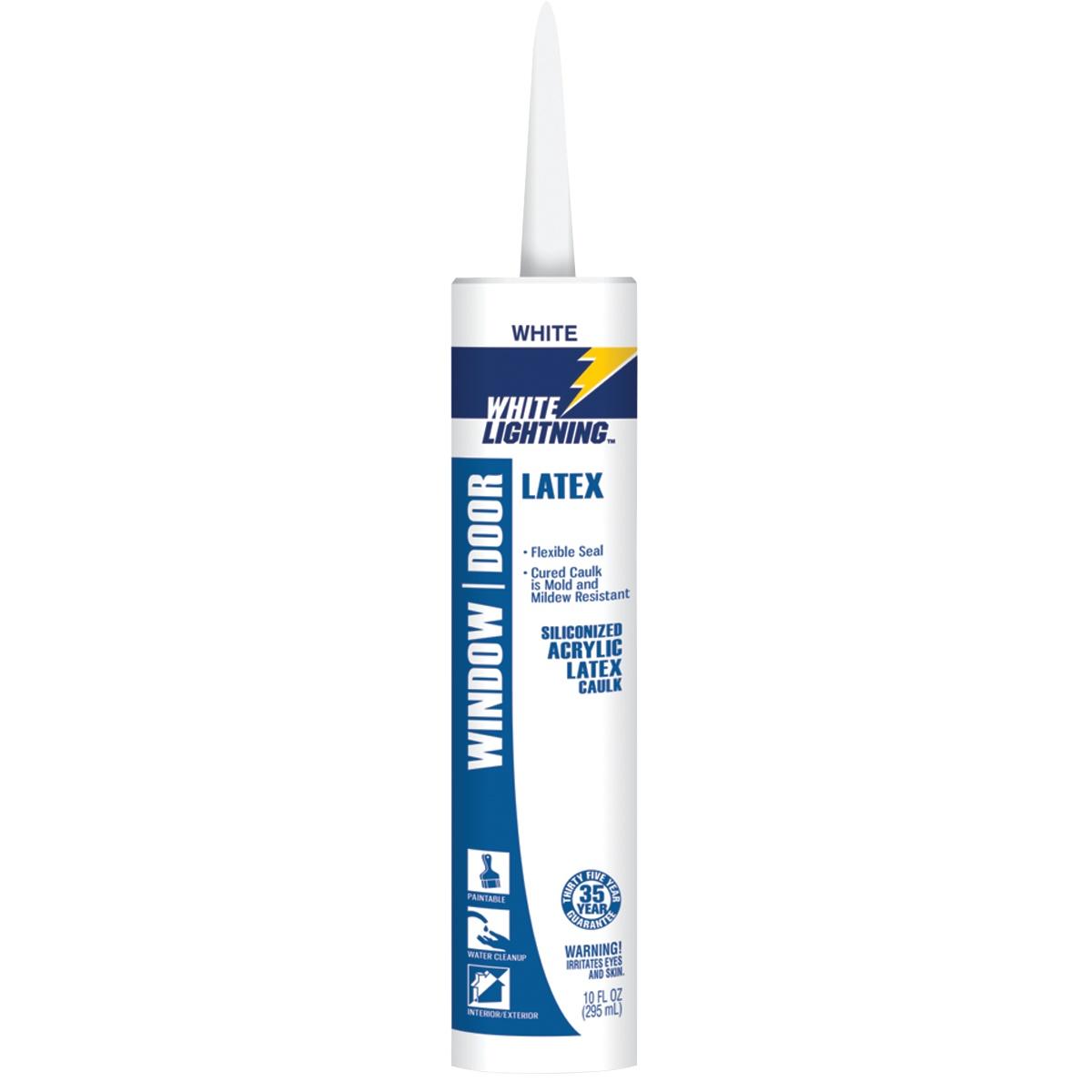 White Lightning Acrylic Latex Caulk, 10 oz Tube