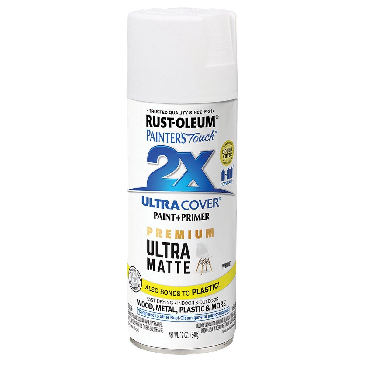 Painter's Touch 2X Ultra Cover 331181 Spray Paint, Matte, White, 12 oz Can