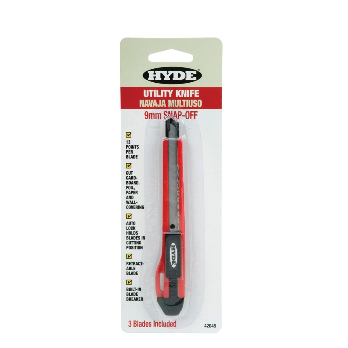 Hyde 42045 Utility Knife, 9 mm W Blade, Stainless Steel Blade, Blue Handle