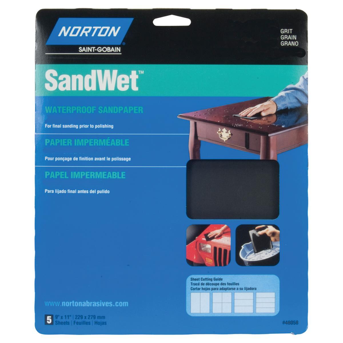 Norton 48058 Sanding Sheet, 9 in L, 11 in W, 600 Grit, Ultra Fine, Aluminum Oxide Abrasive