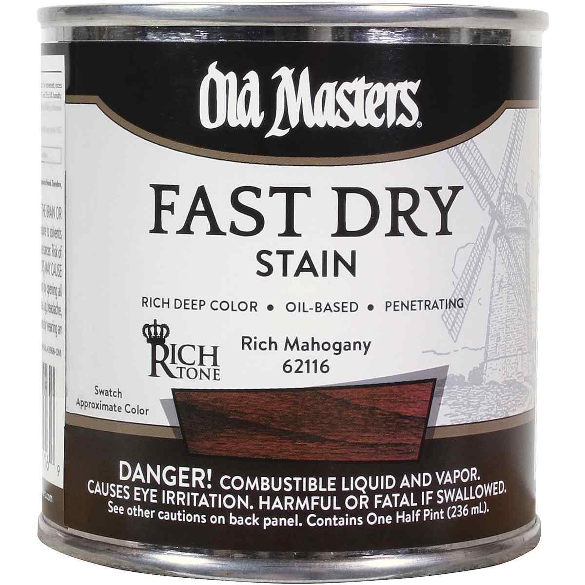 Old Masters 62116 Fast Dry Stain, Rich Mahogany, Liquid, 1/2 pt