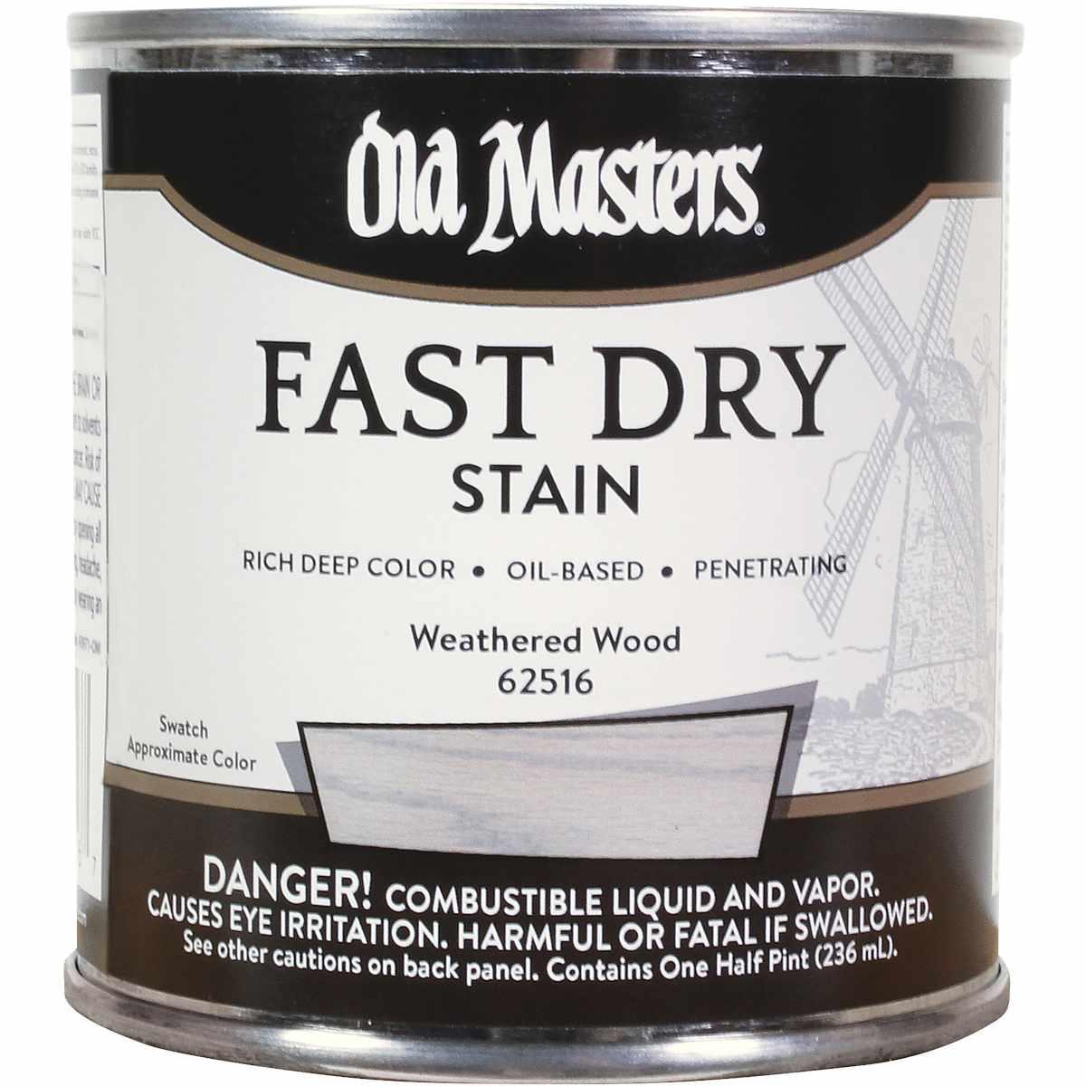 Old Masters 62516 Fast Dry Stain, Weathered Wood, Liquid, 1/2 pt