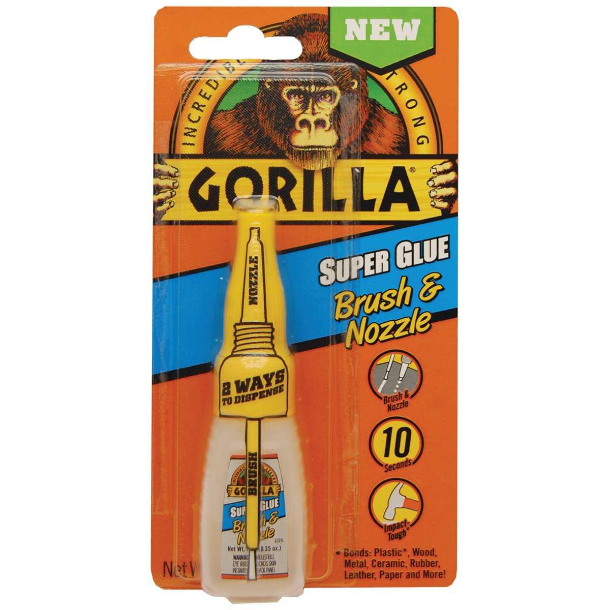 Gorilla 7500102 Super Glue Brush and Nozzle, Liquid, Irritating, Straw/White Water, 10 g Bottle