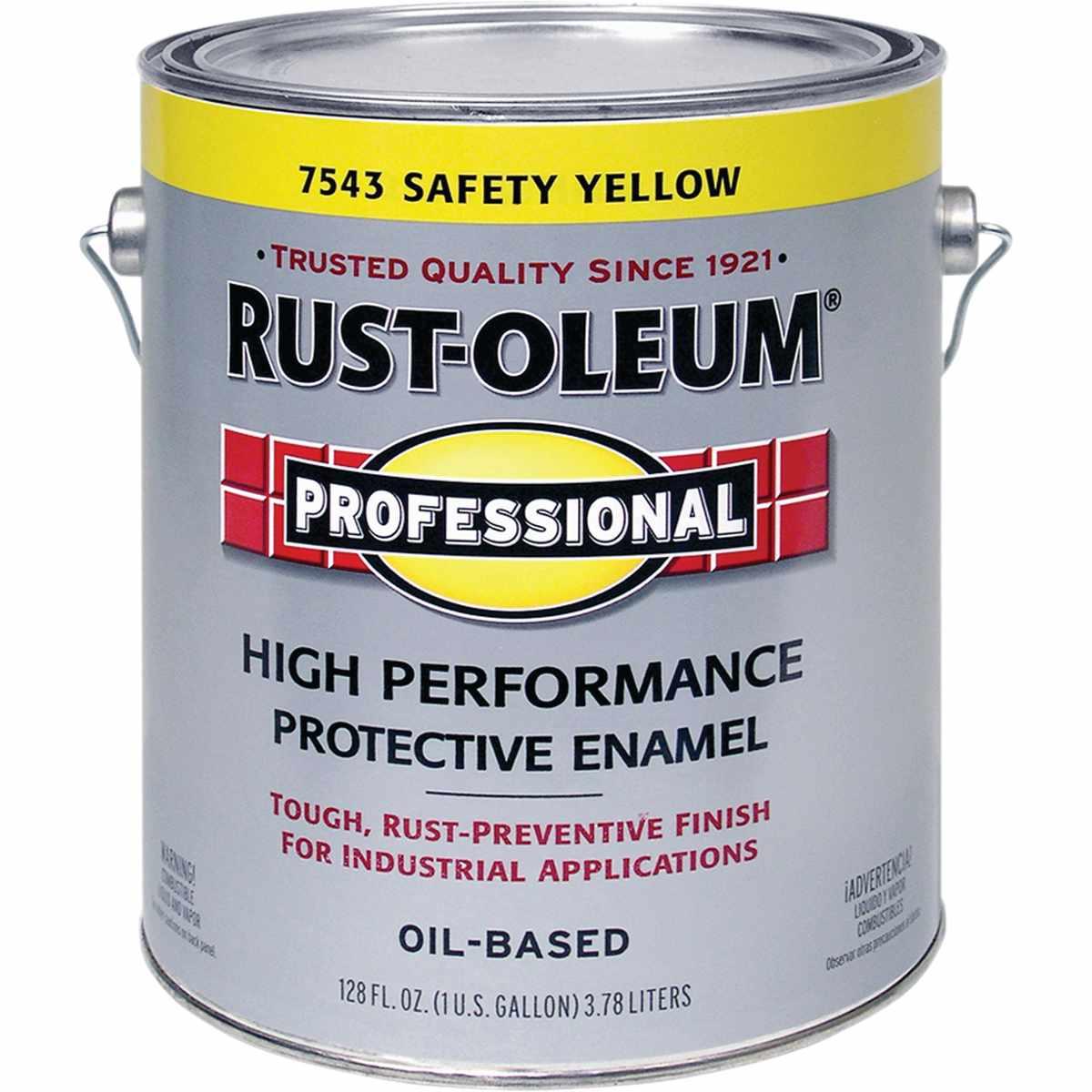 Rust-Oleum 7543402 Enamel Paint, Oil Base, Gloss Sheen, Safety Yellow, 1 gal, Can, 230 to 390 sq-ft/gal Coverage Area