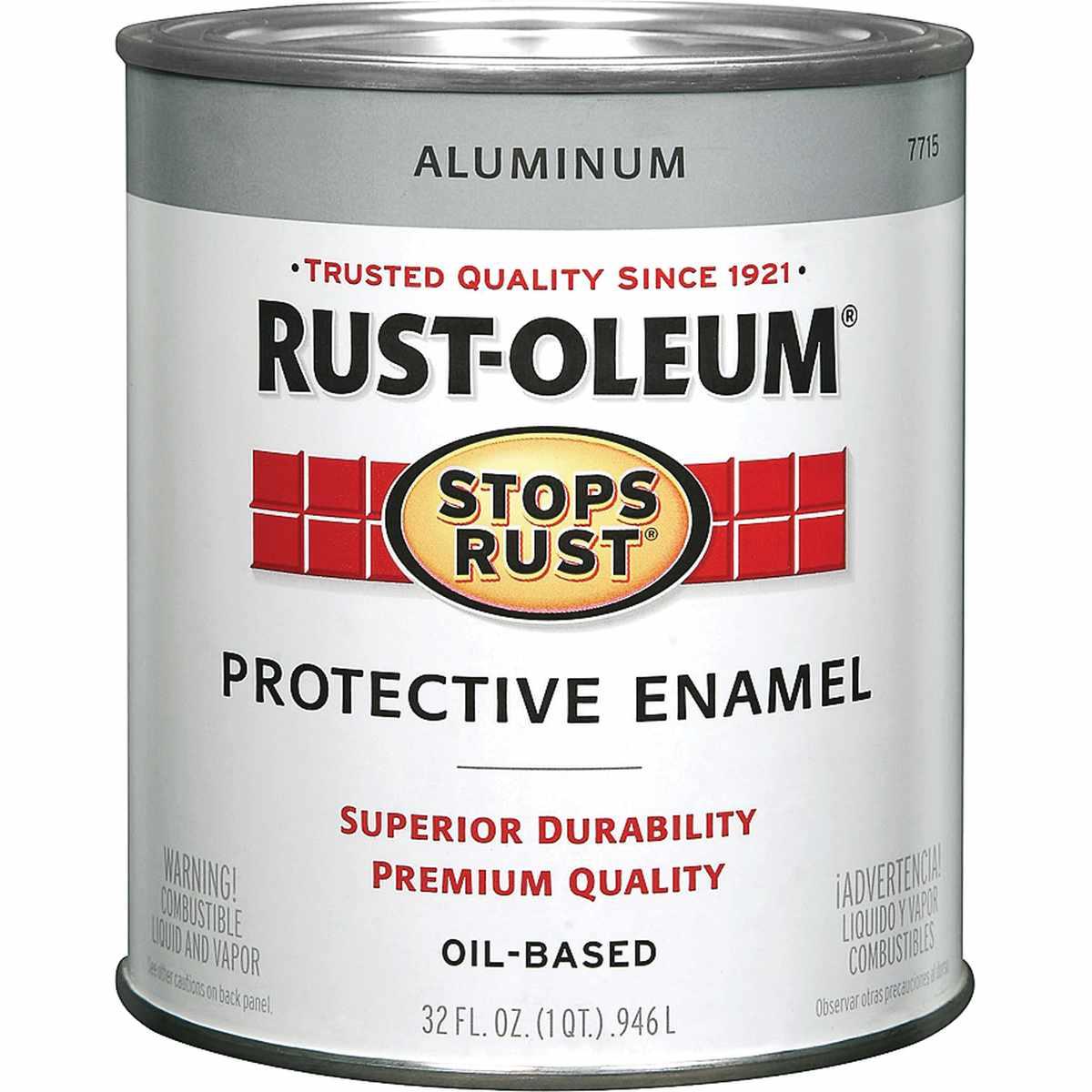 Stops Rust 7715502 Enamel Paint, Oil Base, Metallic Sheen, Aluminum, 1 qt, Can, 80 to 120 sq-ft/qt Coverage Area