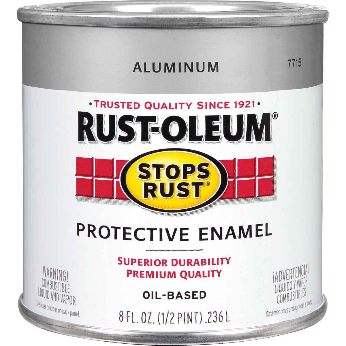 Stops Rust 7715730 Enamel Paint, Oil Base, Metallic Sheen, Aluminum, 0.5 pt, Can, 80 to 120 sq-ft/qt Coverage Area