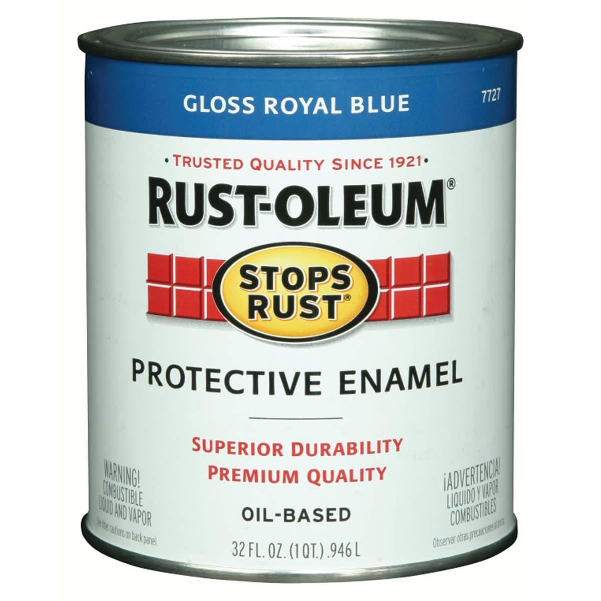 Stops Rust 7727502 Enamel Paint, Oil Base, Gloss Sheen, Royal Blue, 1 qt, Can, 50 to 90 sq-ft/qt Coverage Area
