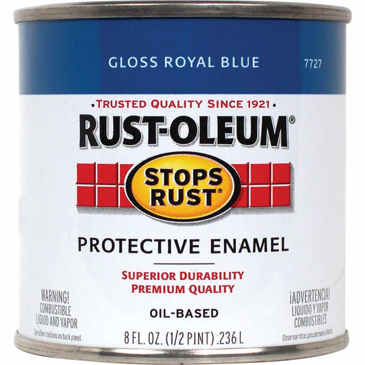 Stops Rust 7727730 Enamel Paint, Oil Base, Gloss Sheen, Royal Blue, 0.5 pt, Can, 50 to 90 sq-ft/qt Coverage Area