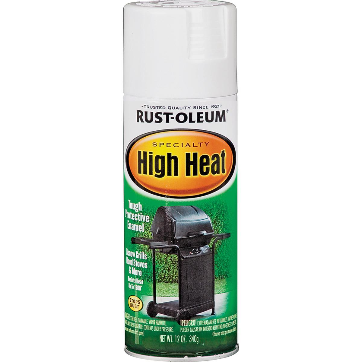 Rust-Oleum 7751830 High-Heat Spray Paint, Satin, White, 12 oz Can, Oil