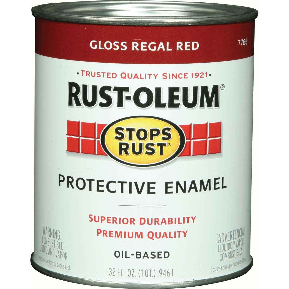 Stops Rust 7765502 Enamel Paint, Oil Base, Gloss Sheen, Regal Red, 1 qt, Can, 50 to 90 sq-ft/qt Coverage Area