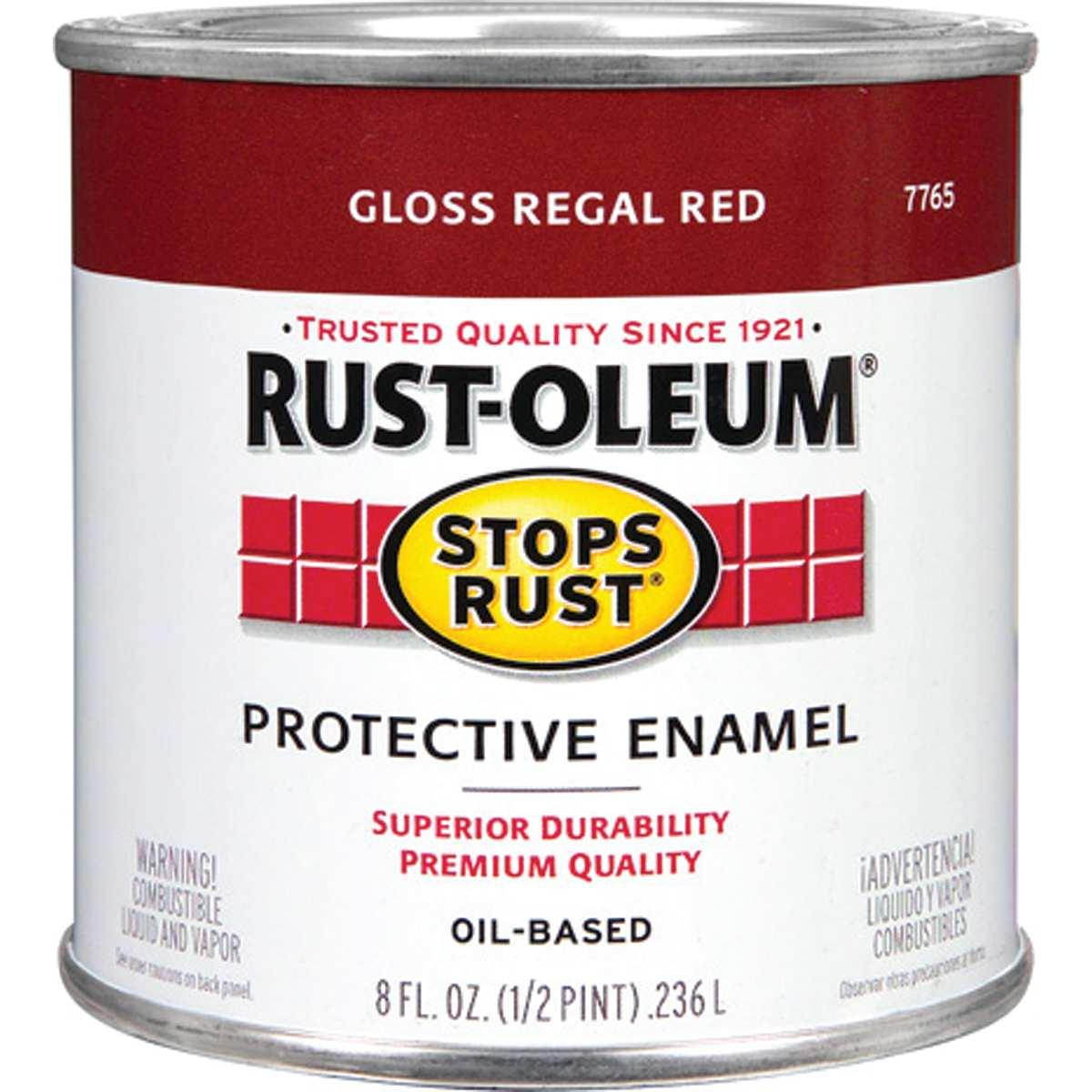 Stops Rust 7765730 Enamel Paint, Oil Base, Gloss Sheen, Regal Red, 0.5 pt, Can, 50 to 90 sq-ft/qt Coverage Area