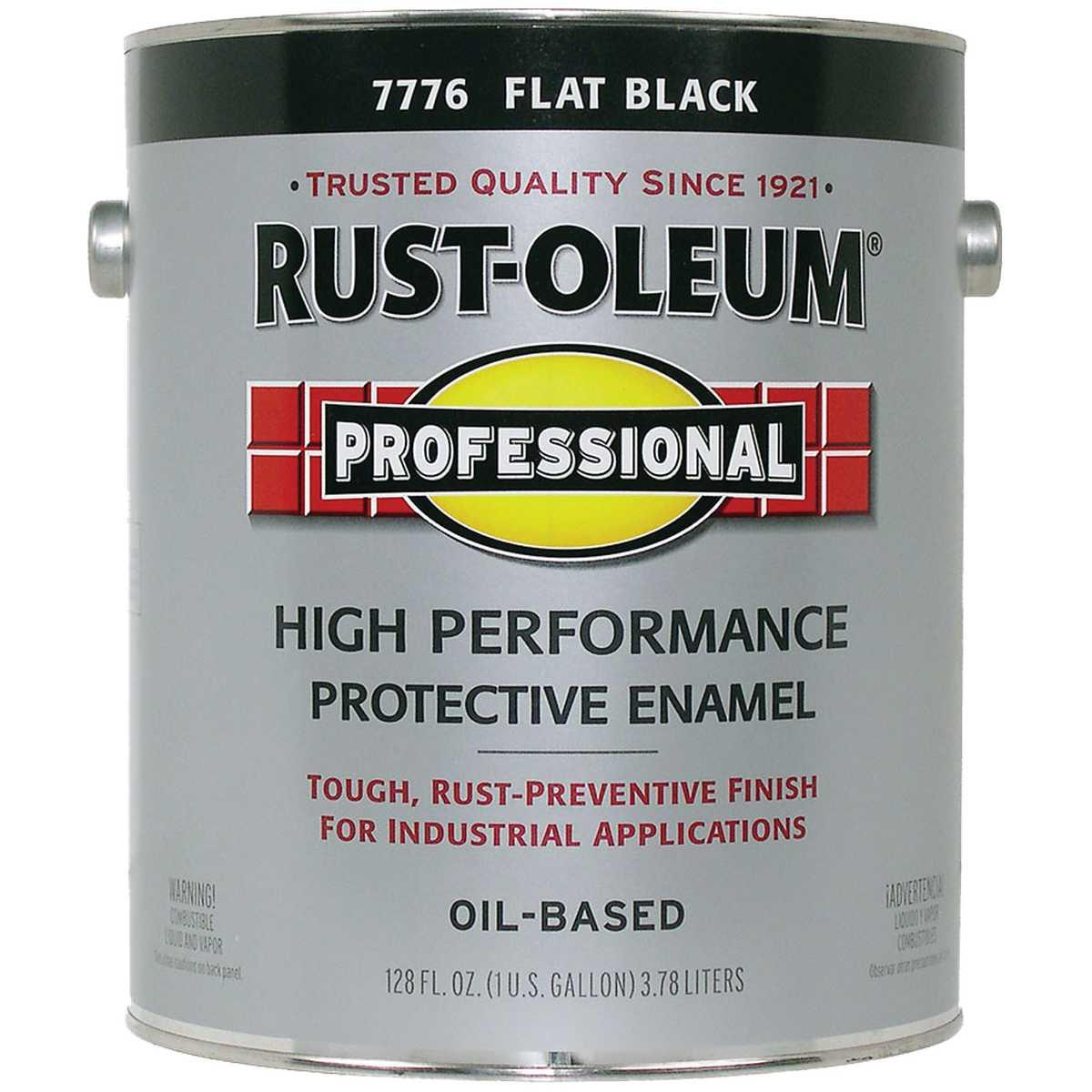 Rust-Oleum 7776402 Enamel Paint, Oil Base, Flat Sheen, Black, 1 gal, Can, 230 to 390 sq-ft/gal Coverage Area
