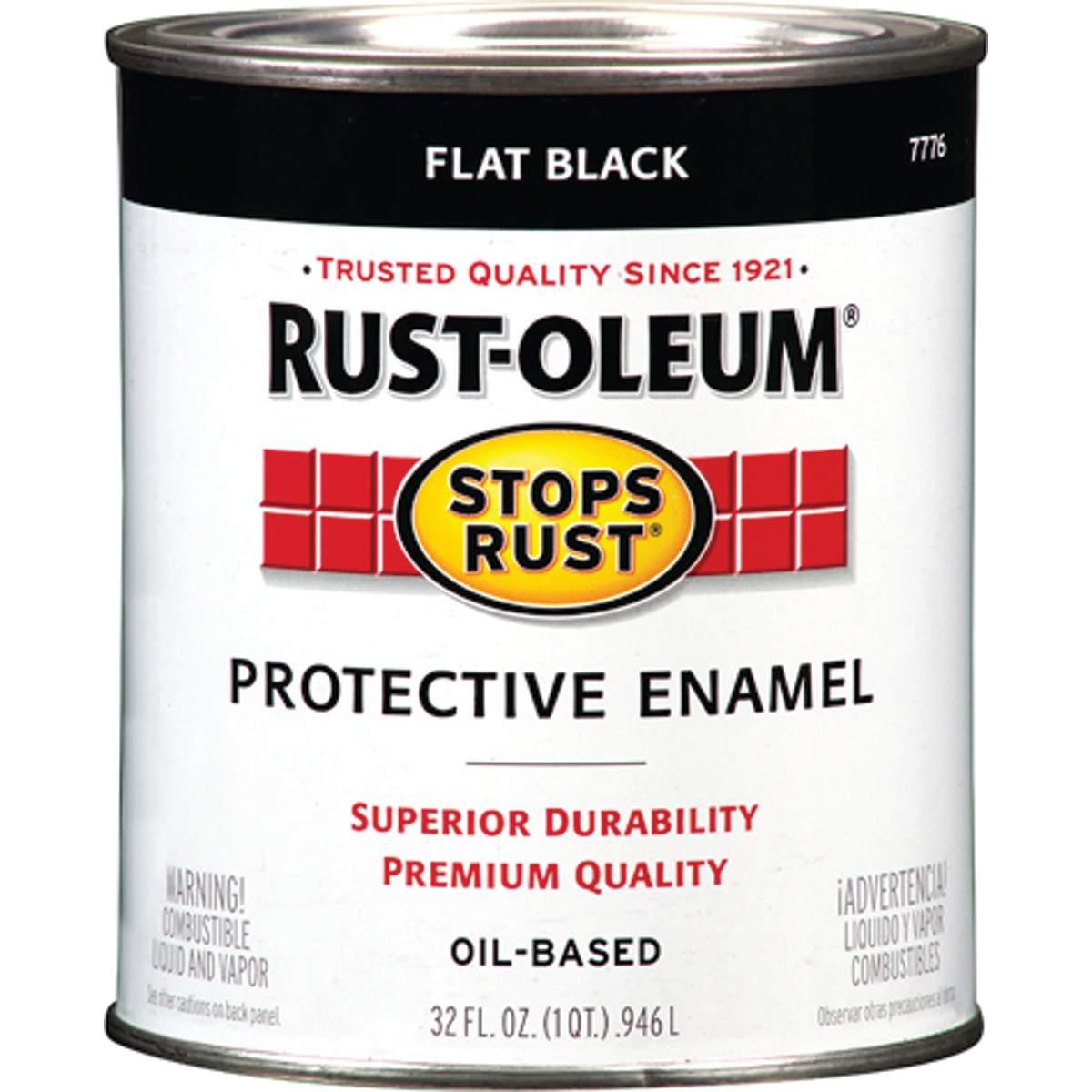 Stops Rust 7776502 Enamel Paint, Oil Base, Flat Sheen, Black, 1 qt, Can, 50 to 110 sq-ft/qt Coverage Area