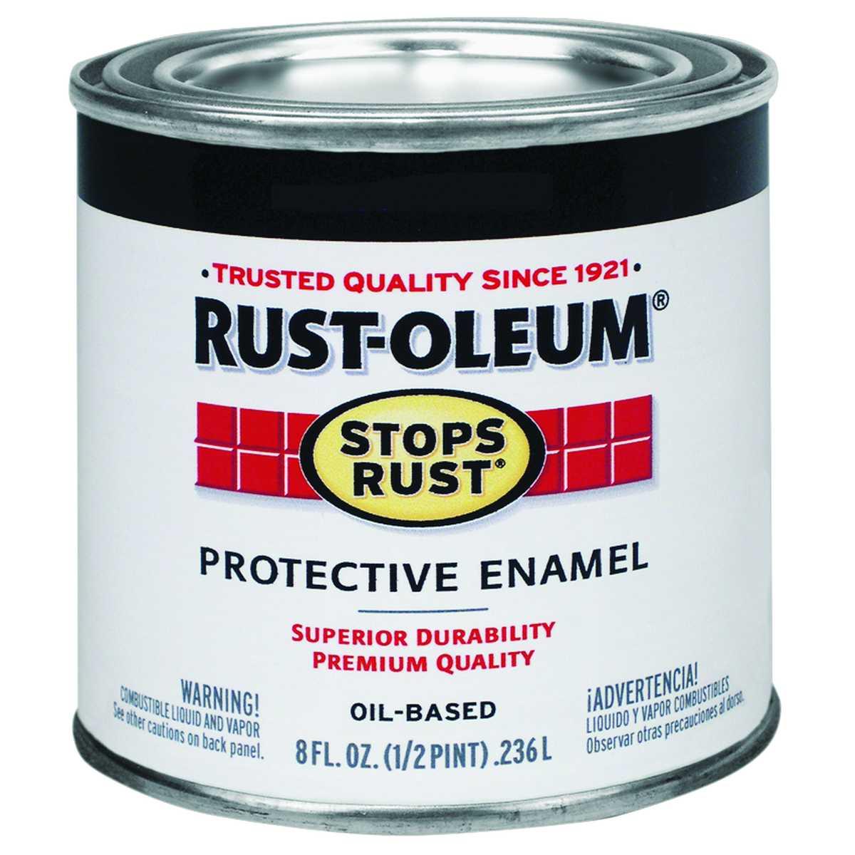 Stops Rust 7777730 Enamel Paint, Oil Base, Satin Sheen, Black, 0.5 pt, Can