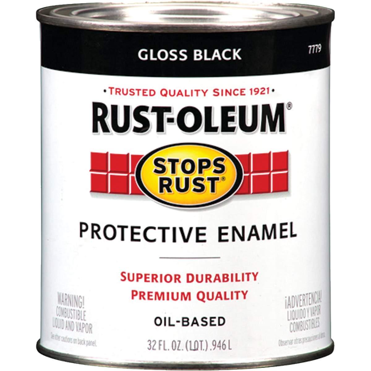 Stops Rust 7779504 Enamel Paint, Oil Base, Gloss Sheen, Black, 1 qt, Can, 50 to 90 sq-ft/qt Coverage Area