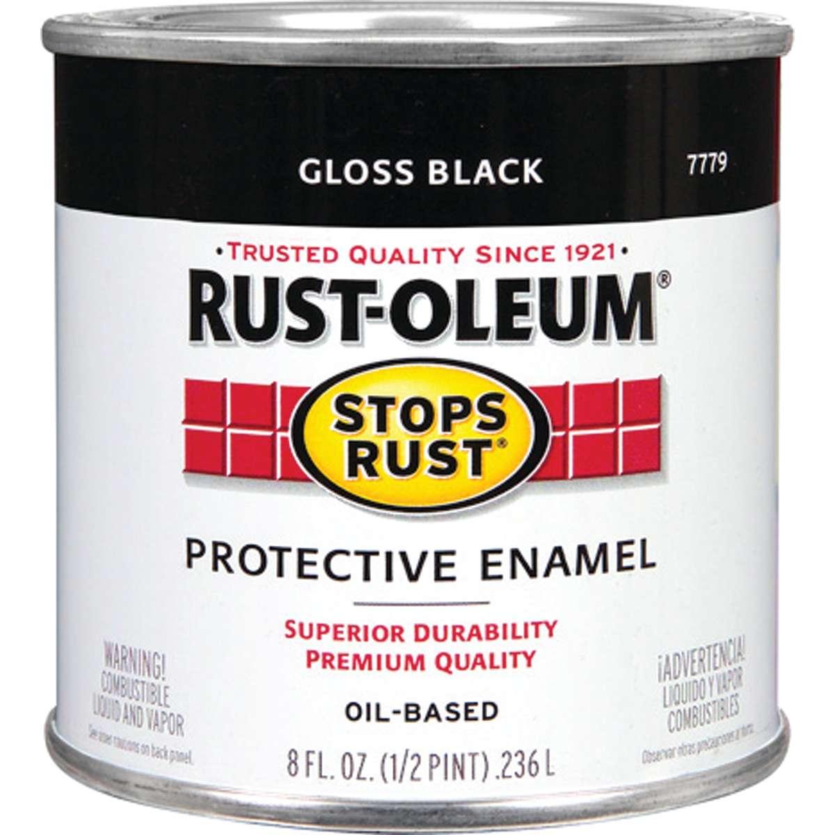 Stops Rust 7779730 Enamel Paint, Oil Base, Gloss Sheen, Black, 0.5 pt, Can, 50 to 90 sq-ft/qt Coverage Area