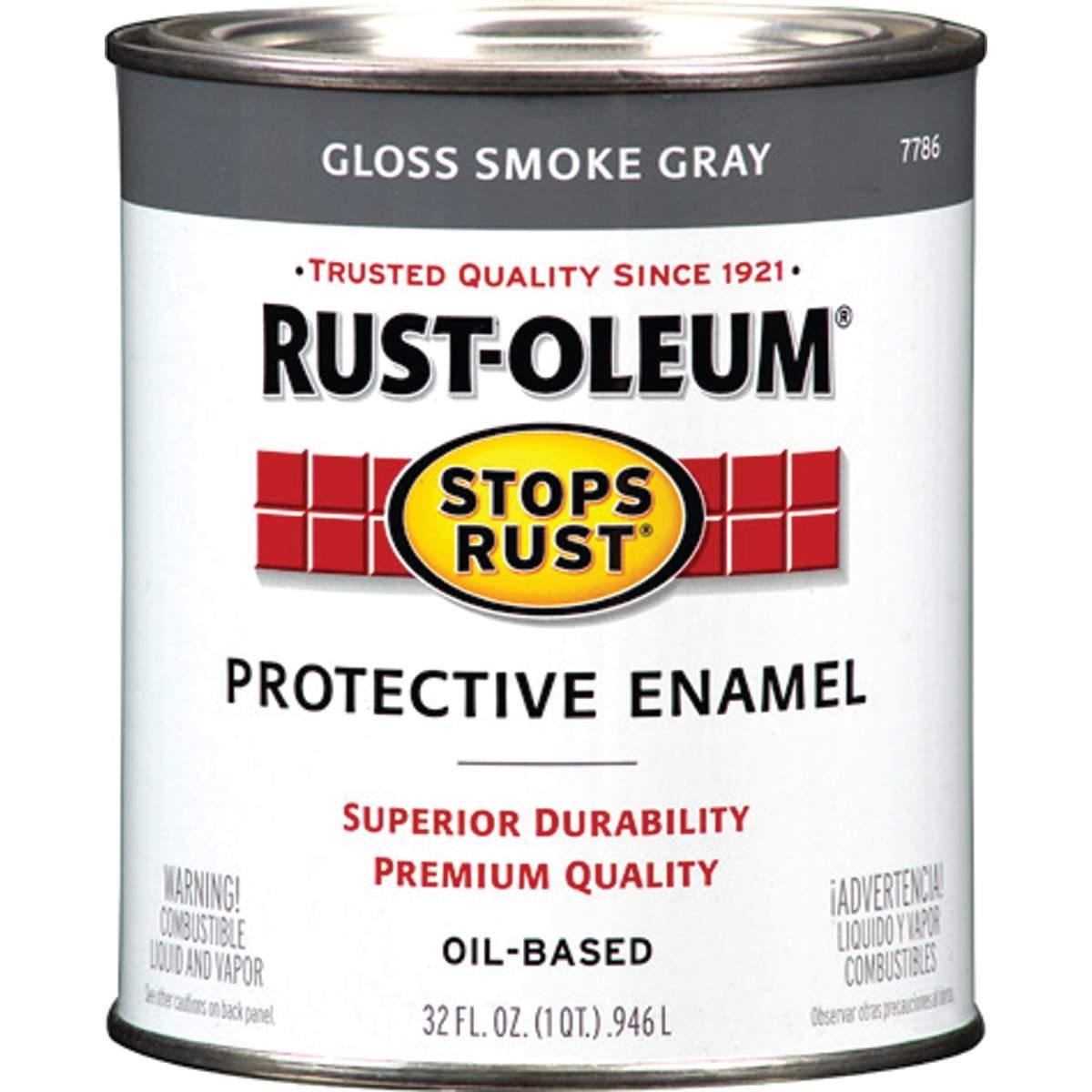 Stops Rust 7786502 Enamel Paint, Oil Base, Gloss Sheen, Smoke Gray, 1 qt, Can, 50 to 90 sq-ft/qt Coverage Area
