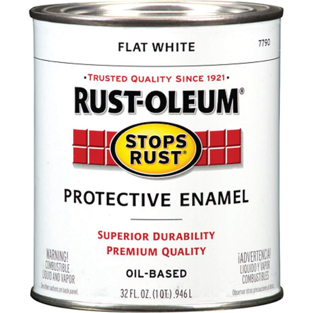 Stops Rust 7790502 Enamel Paint, Oil Base, Flat Sheen, White, 1 qt, Can, 50 to 110 sq-ft/qt Coverage Area